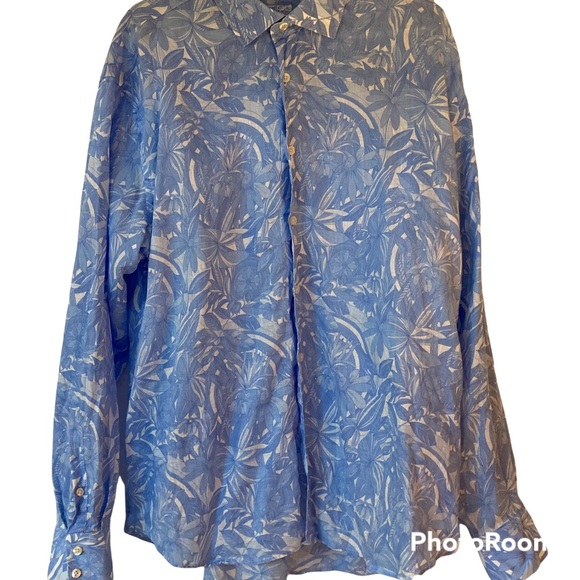 Bertigo Button Down Shirt Men’s US 3XL Tropical Blue and White Collared - Picture 2 of 14